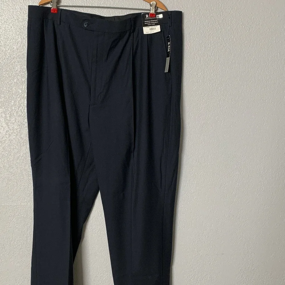 (T13) RBM Platinum Big & Tall Men's Navy Pleated Dress Pants cuffed leg, 44wx32L